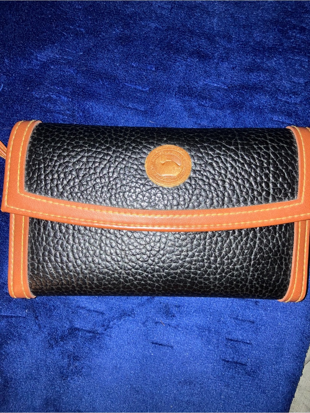 Dooney & Bourke Black Pebbled Leather Wallet with Tan Trim